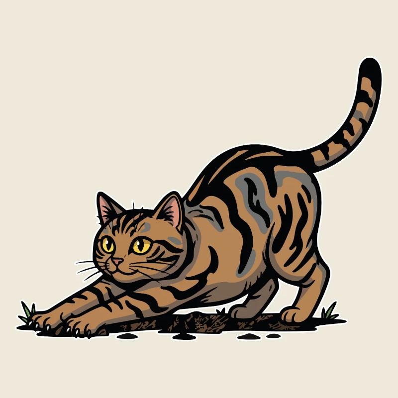 Brown Tabby Cat Stretching Dynamic Portrait