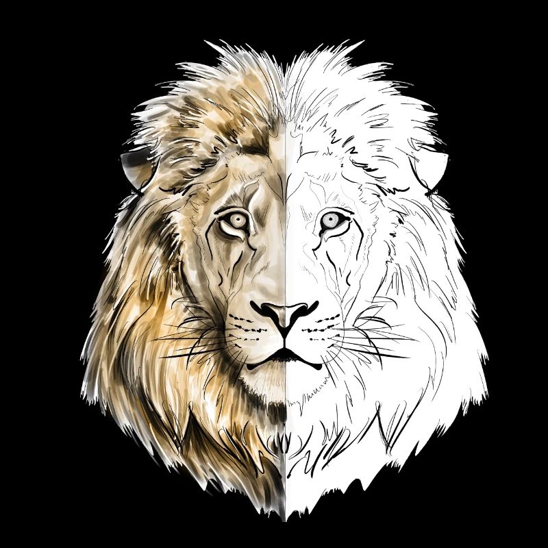 Un lion dessiné en or et blanc