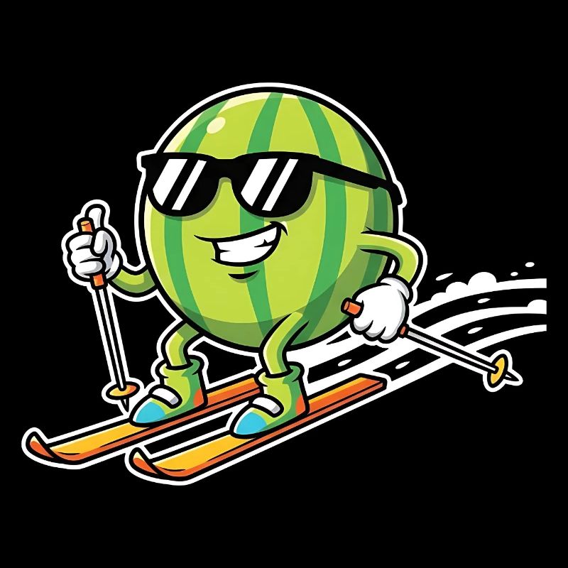 Wassermelone Auf Skiern Mit Sonnenbrille