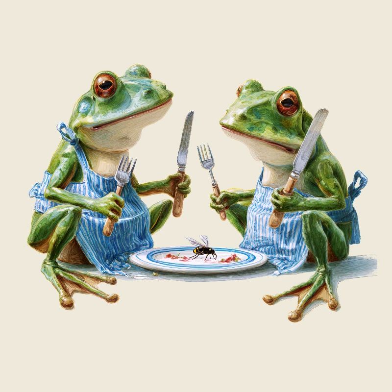 Zwei Froschköche beim Abendessen