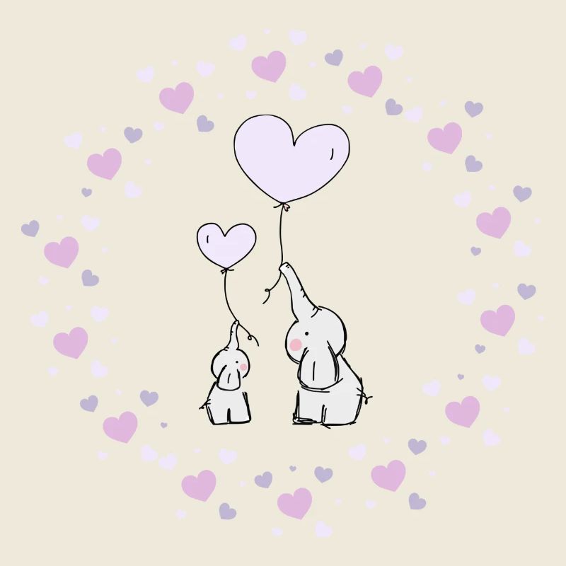 Deux éléphants mignons dans une mer de coeurs