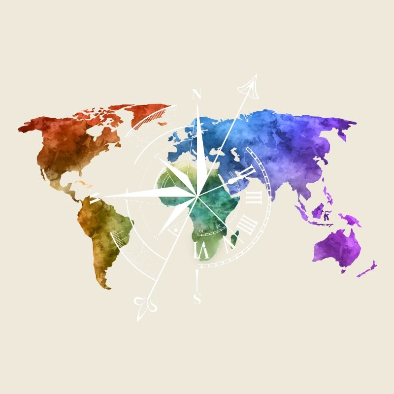 World map compass white