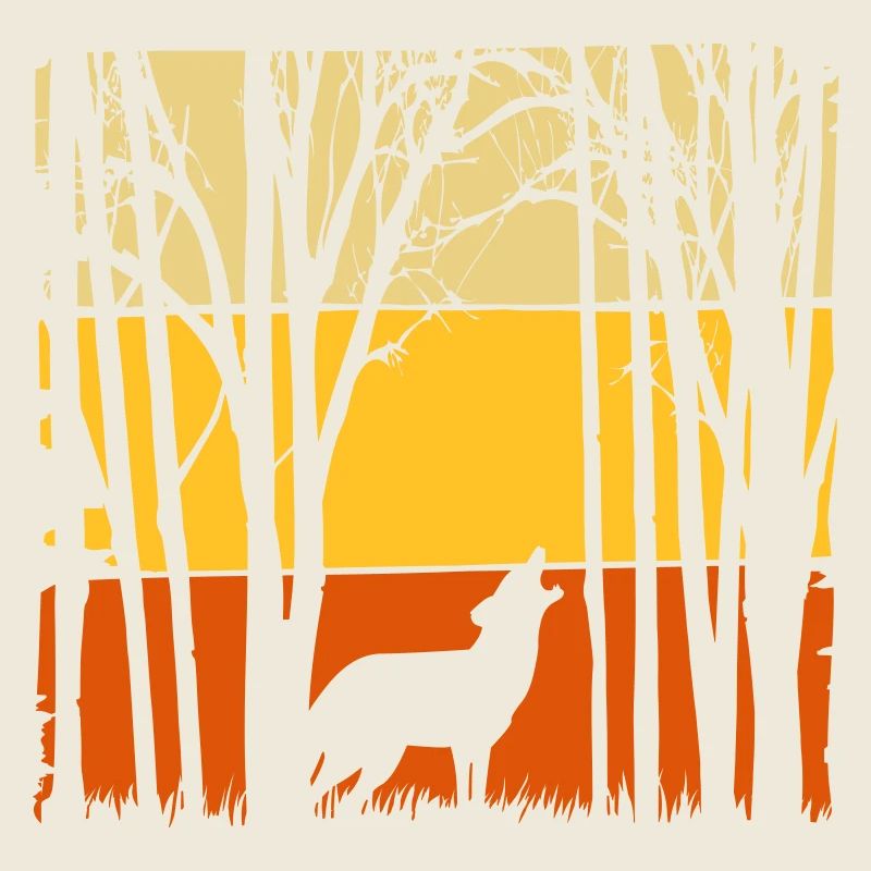 Coucher de soleil avec loup dans la forêt Loups Nature