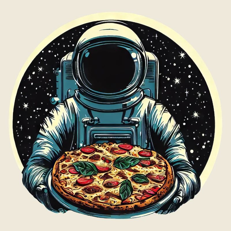 Astronaute avec un design d’espace de pizza salami