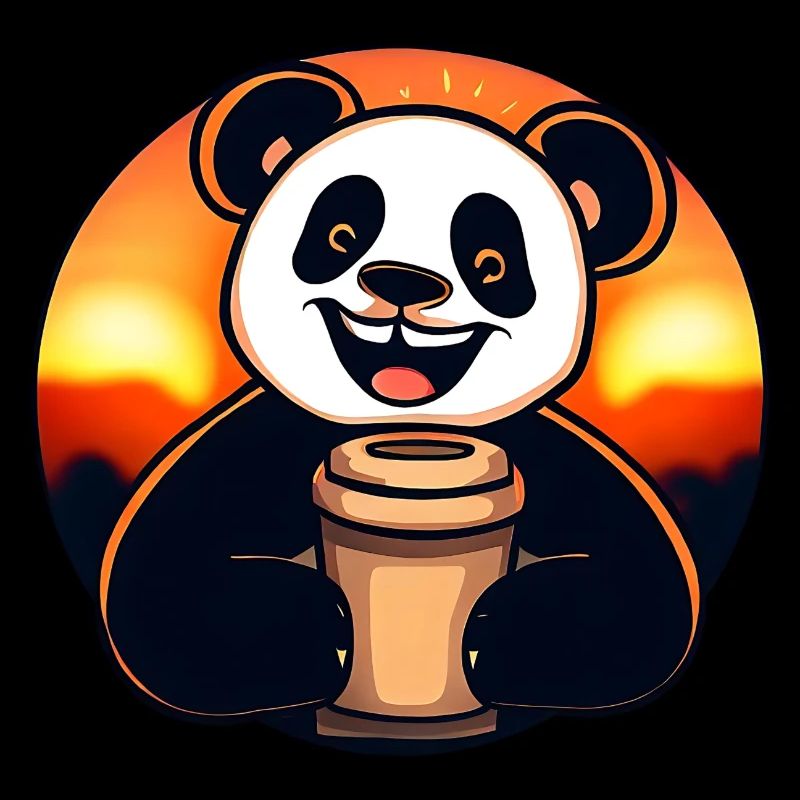 Panda panda bear drinks coffee