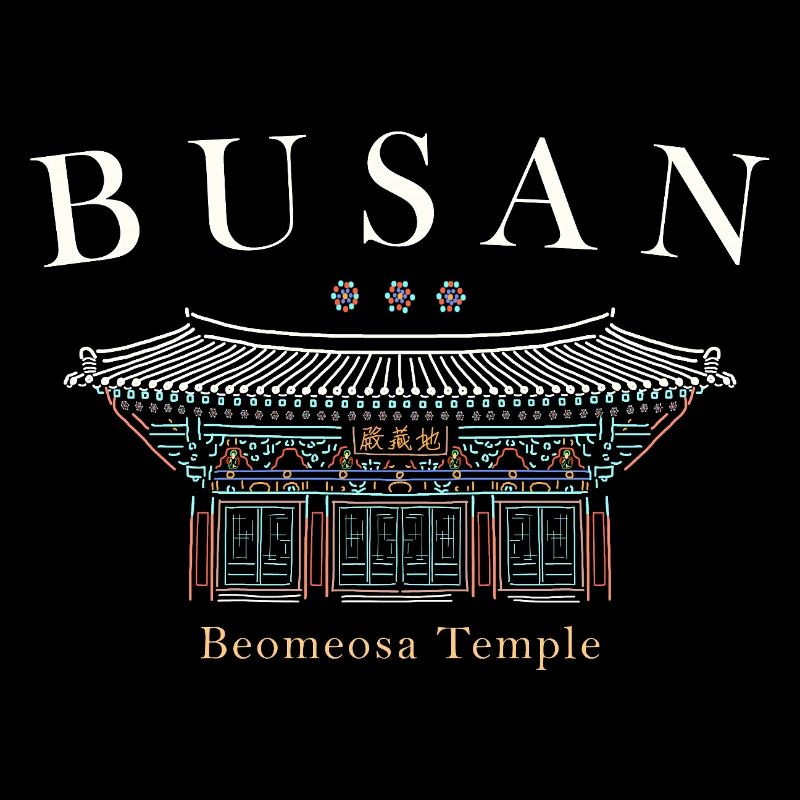 Busan, South Korea, Temple Hand Drawn