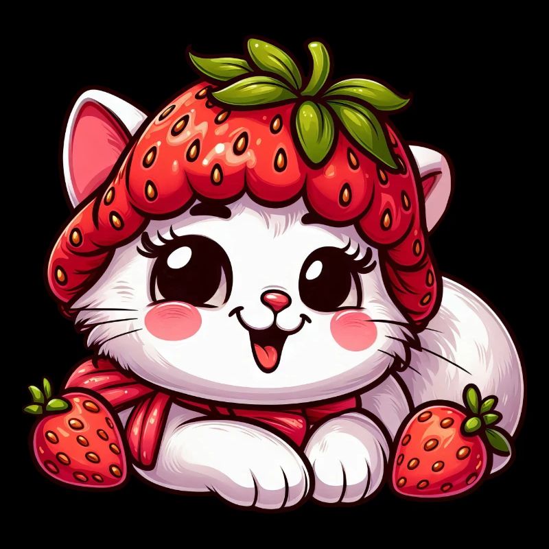 Cute Cat Strawberry Whimsical Hat Fruity Summer