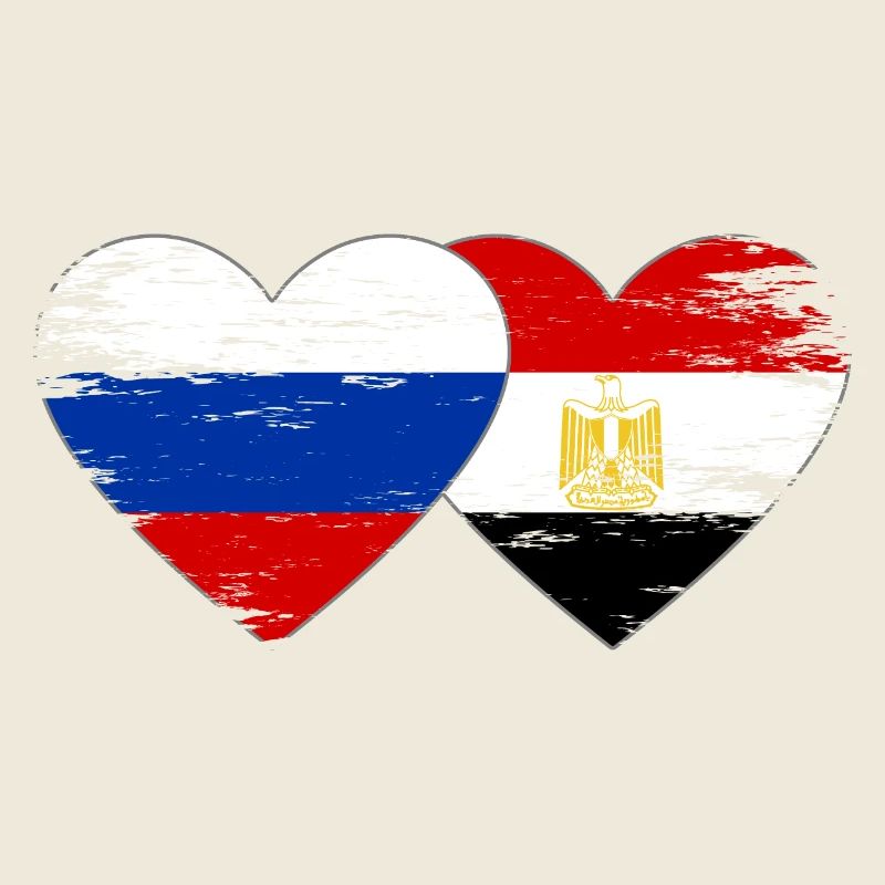 Russie Égypte Drapeau Mains Coeur Forme Utilisé