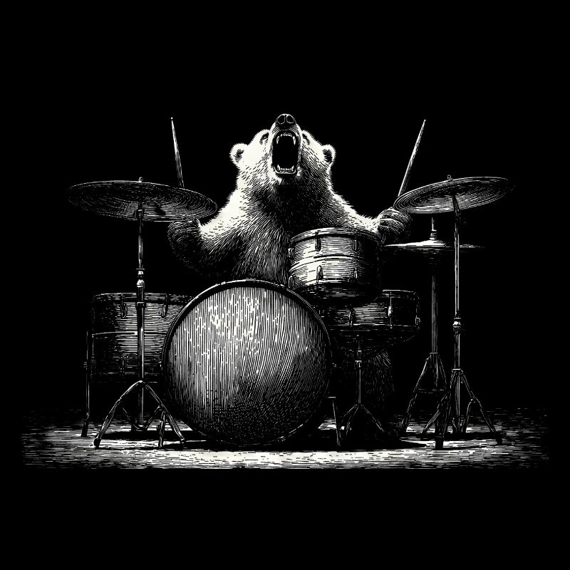 Wild Bear Playing Drums Rock Music Gift