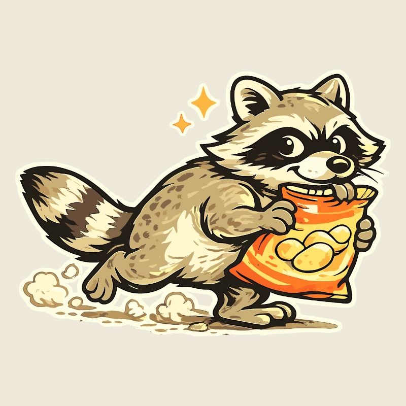 Dessin animé raton laveur avec sac de snacks