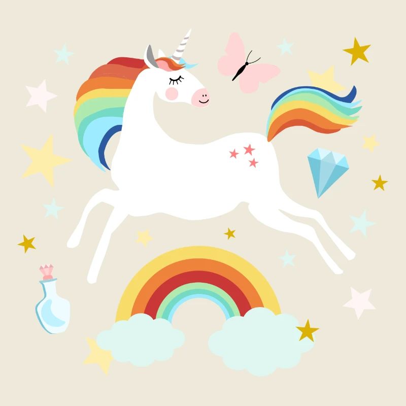 springendes Einhorn Regenbogen Pferd Wolken Sterne