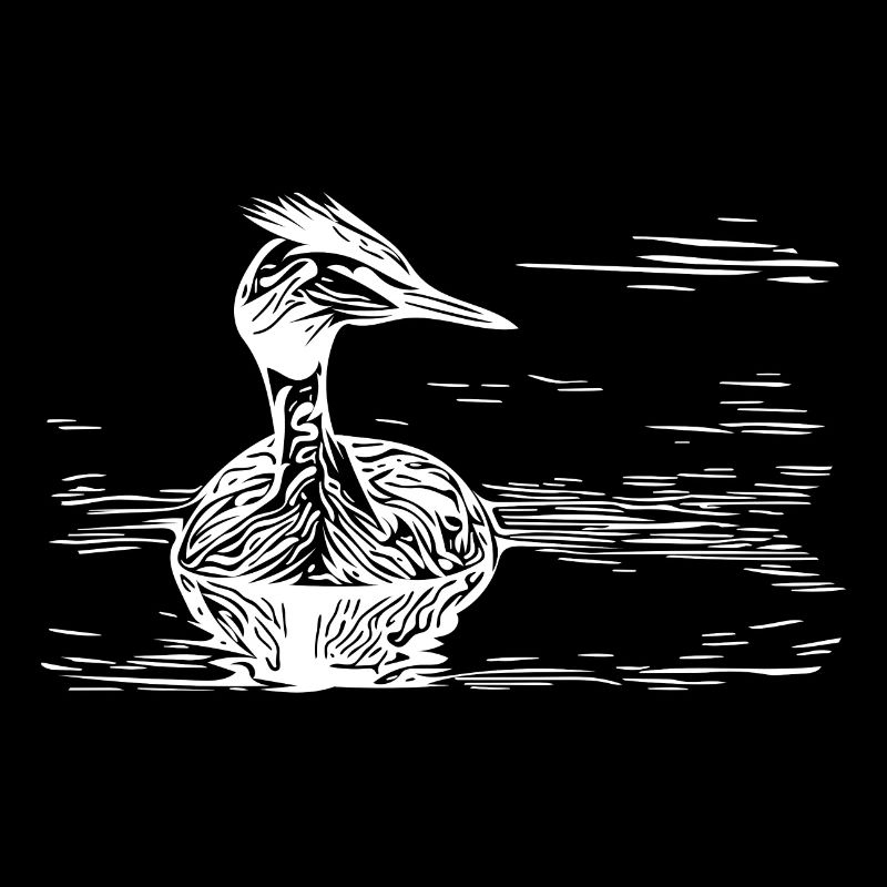 Grèbe à crête vintage flottant sur la rivière