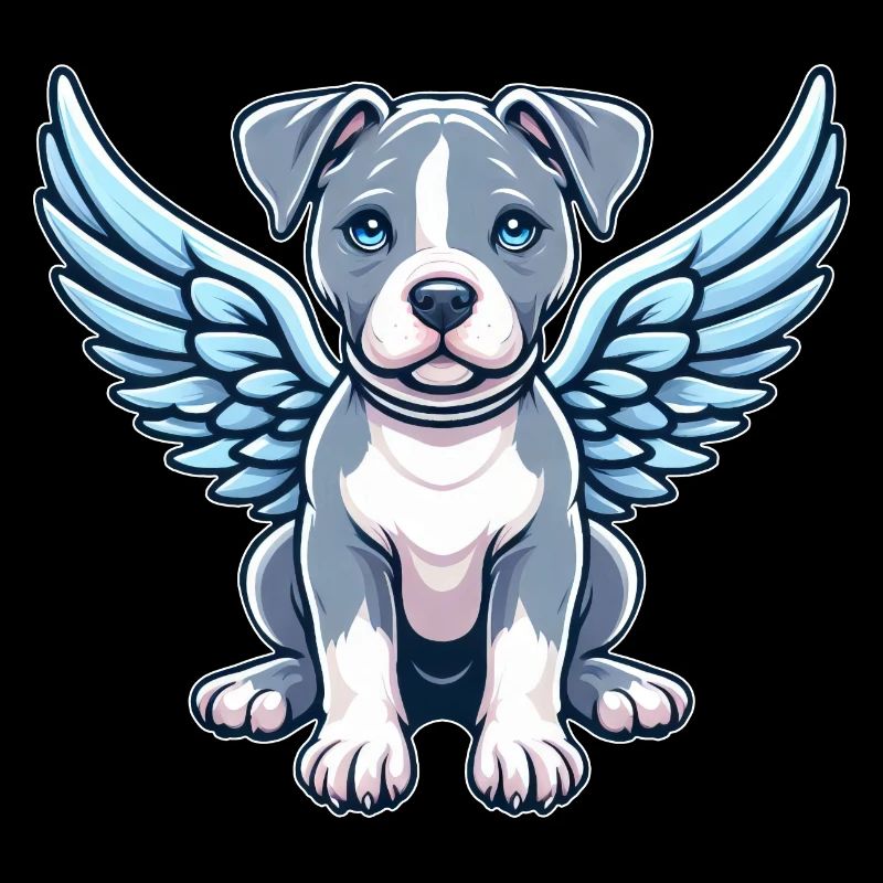 Ailes d’ange de dessin animé de chien Pitbull mignon