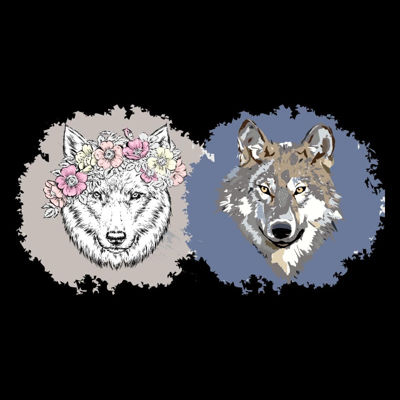 Floral and Realistic Wolves – Dual Nature Design