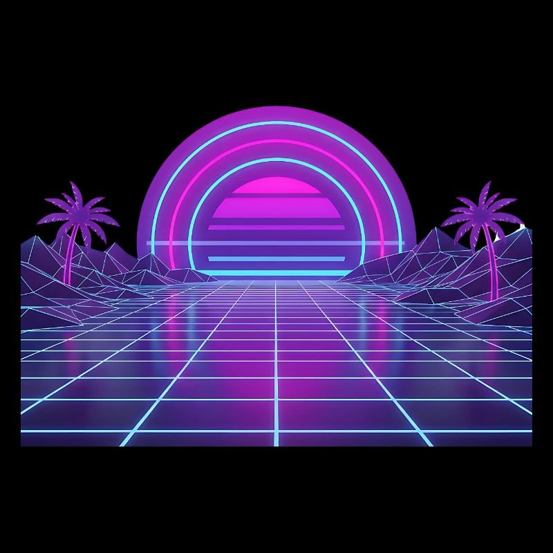 Retro Synthwave Sunset Neon Motif 80s