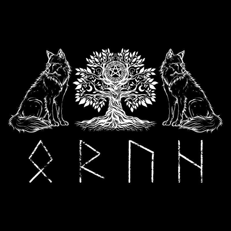Illustration de la forêt de loups et de runes d’arbre