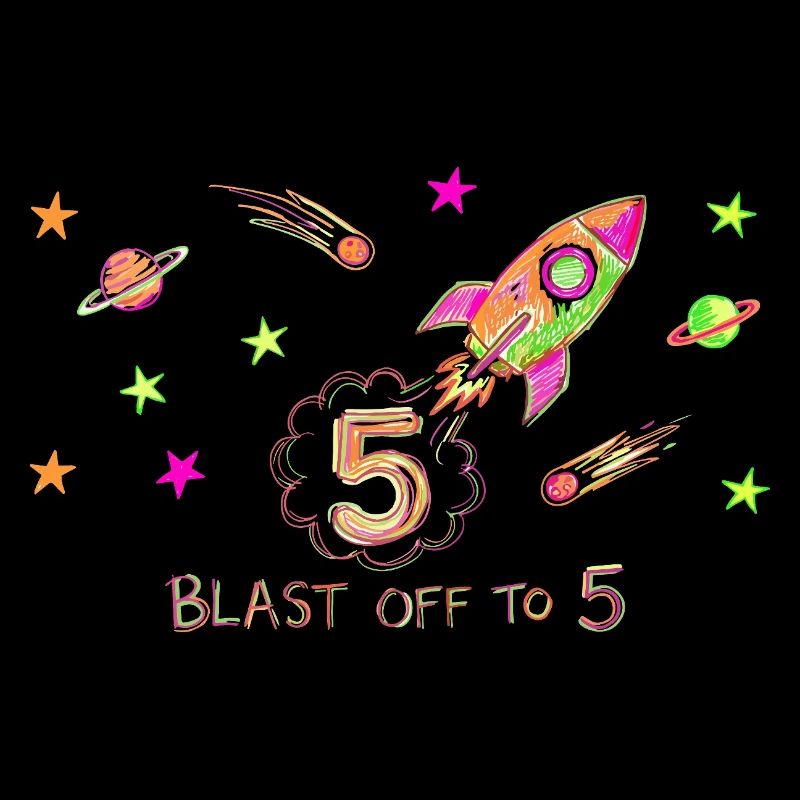 Blast Off To 5 Rocket Drawing