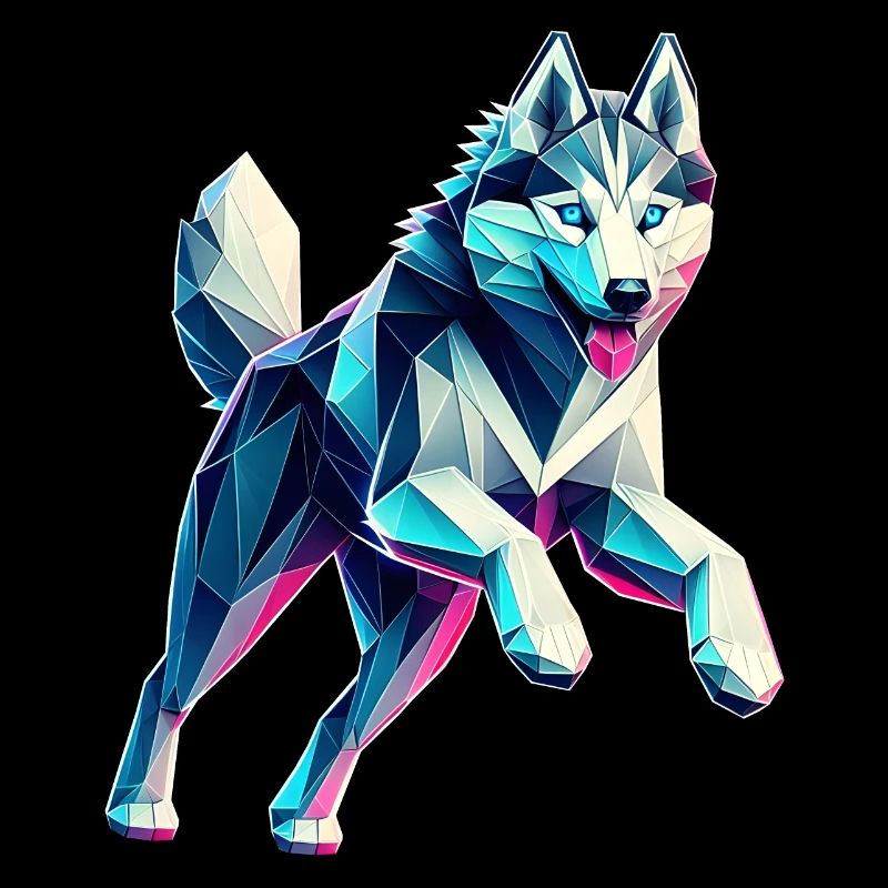 Hund Husky läuft Origami Geometrisch 3D