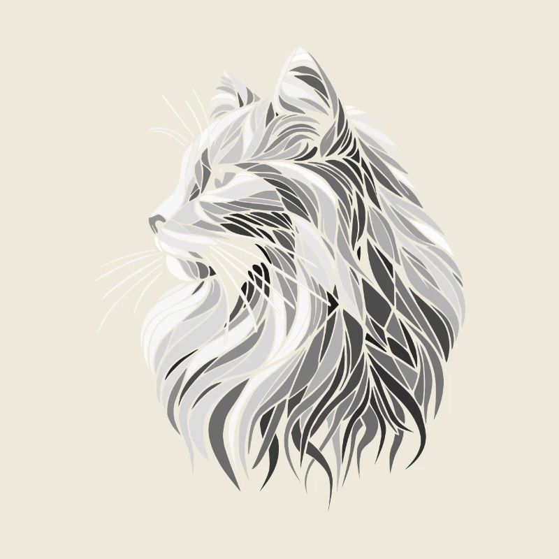 Black and White Polygons Cat Head Drawing