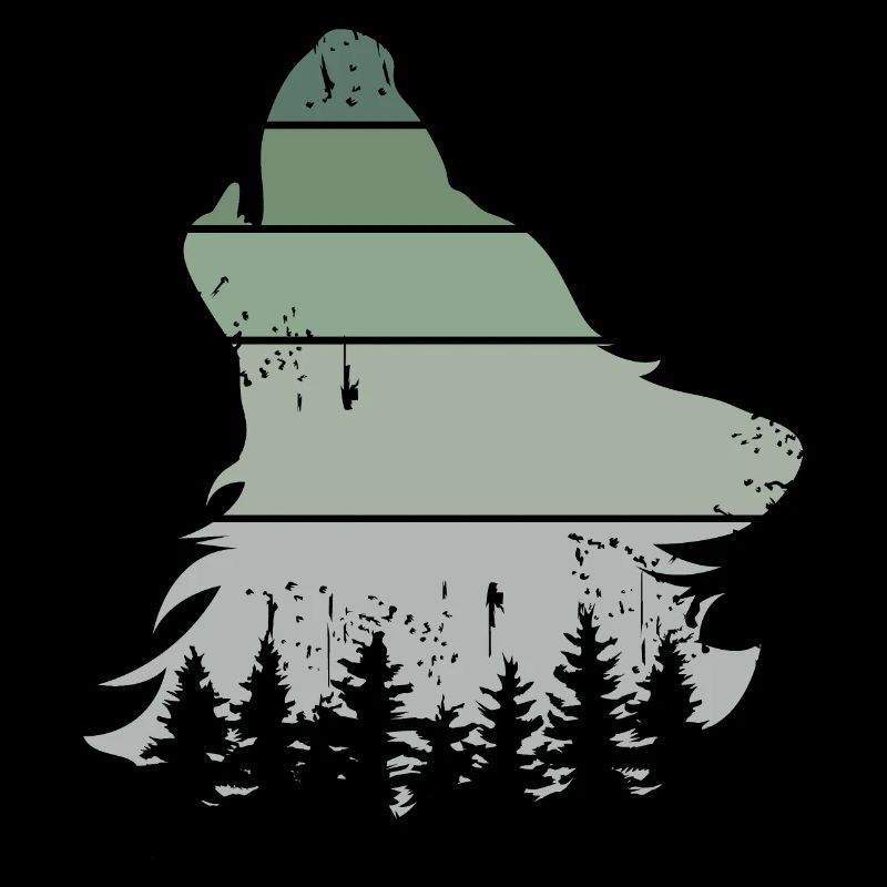 Wolf forest retro tree vintage howling dog icon