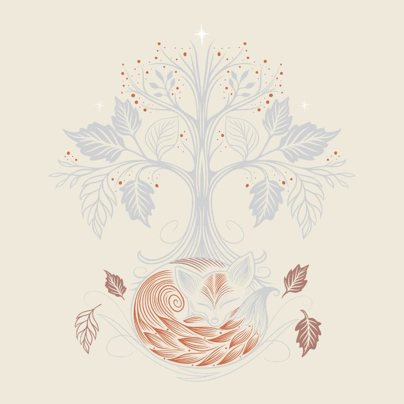Renard endormi sous l’arbre de vie - Nuit d’automne