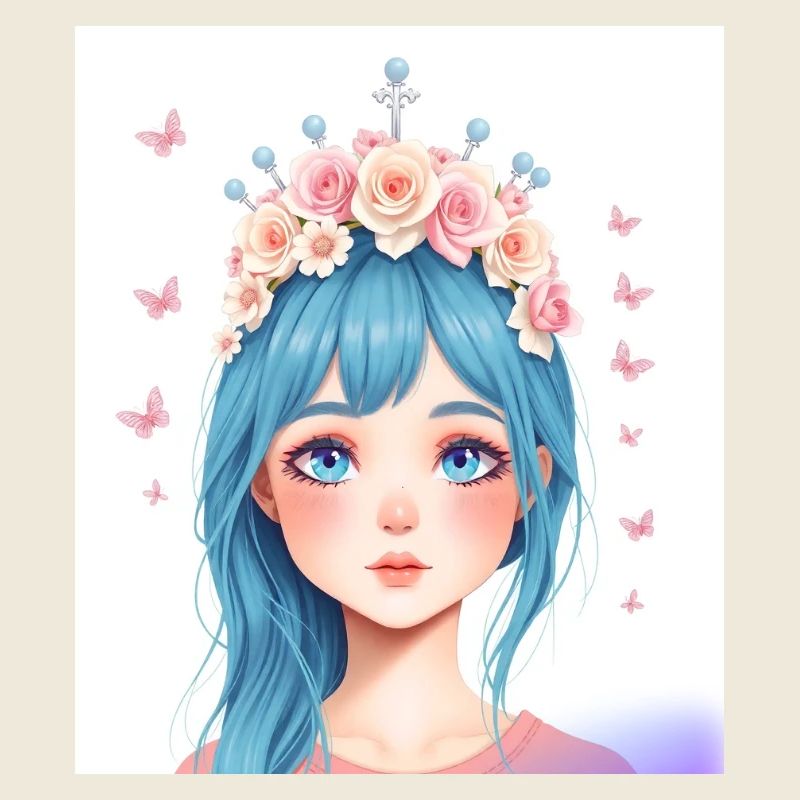 Blauhaar Mädchen mit Blumenkranz