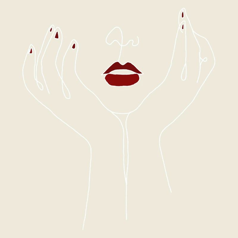 Aesthetic Minimal Line Art Face - With Red Lips