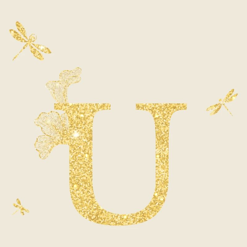 Letter u Golden Glitter Dragonfly - Gift Idea