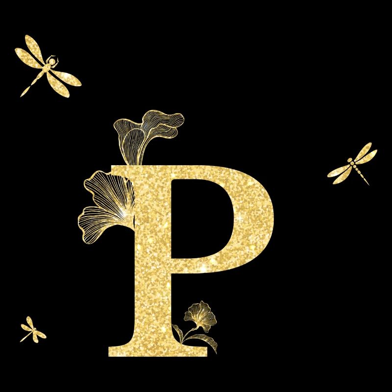 Buchstabe p Gold Glitzer Libelle - Geschenkidee