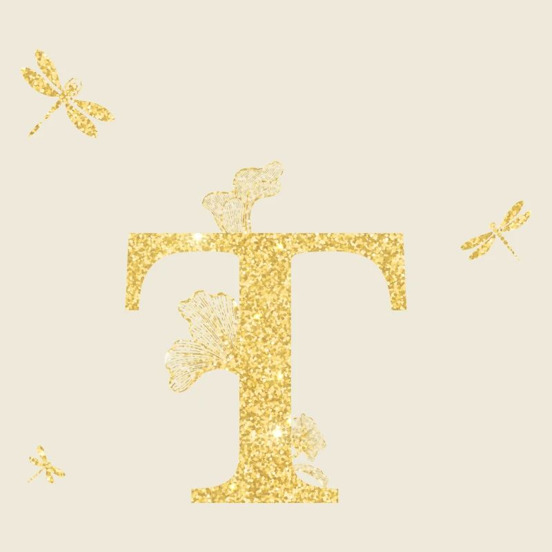 Buchstabe t Goldene Glitzerlibelle - Geschenkidee
