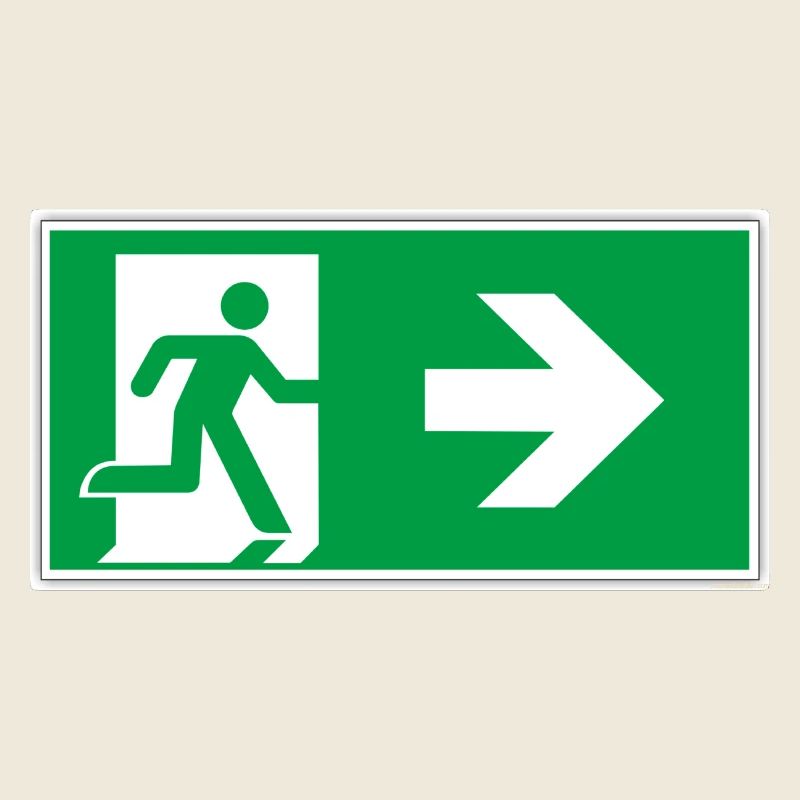 escape route sticker sign emergency exit right go
