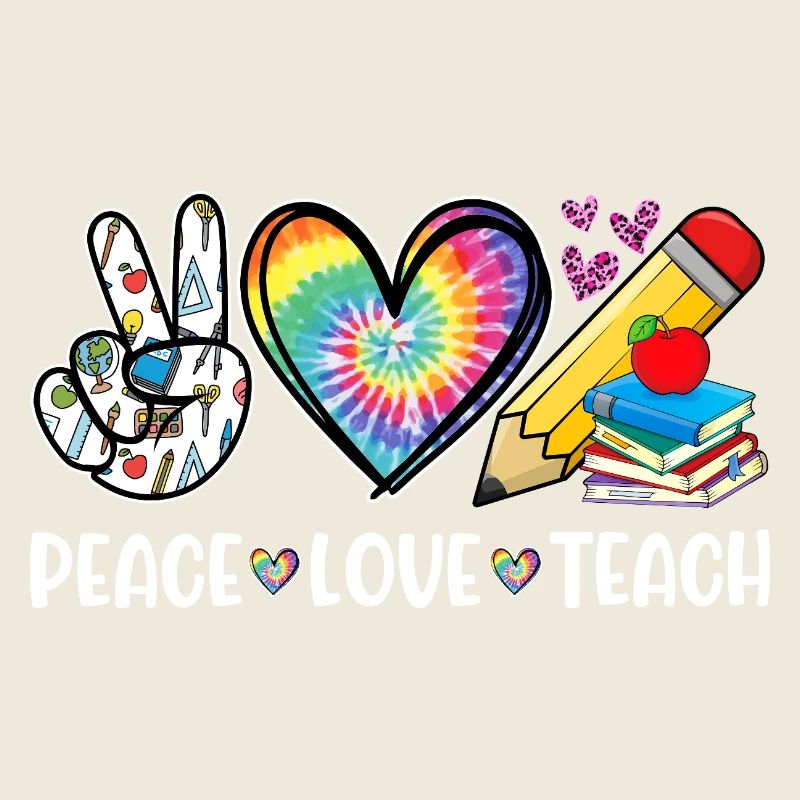 Peace Love Teach – Teacher Heart & Rainbow