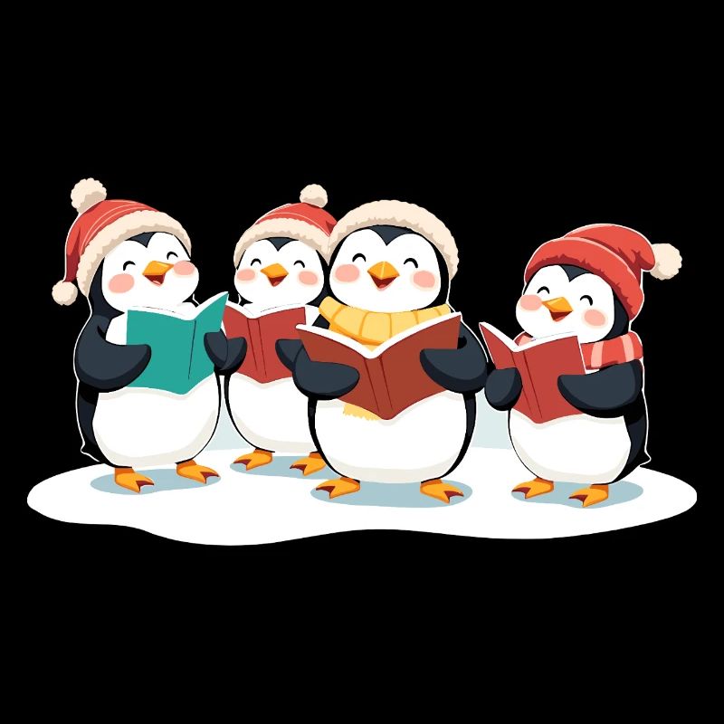 Singing Penguins Christmas Motif