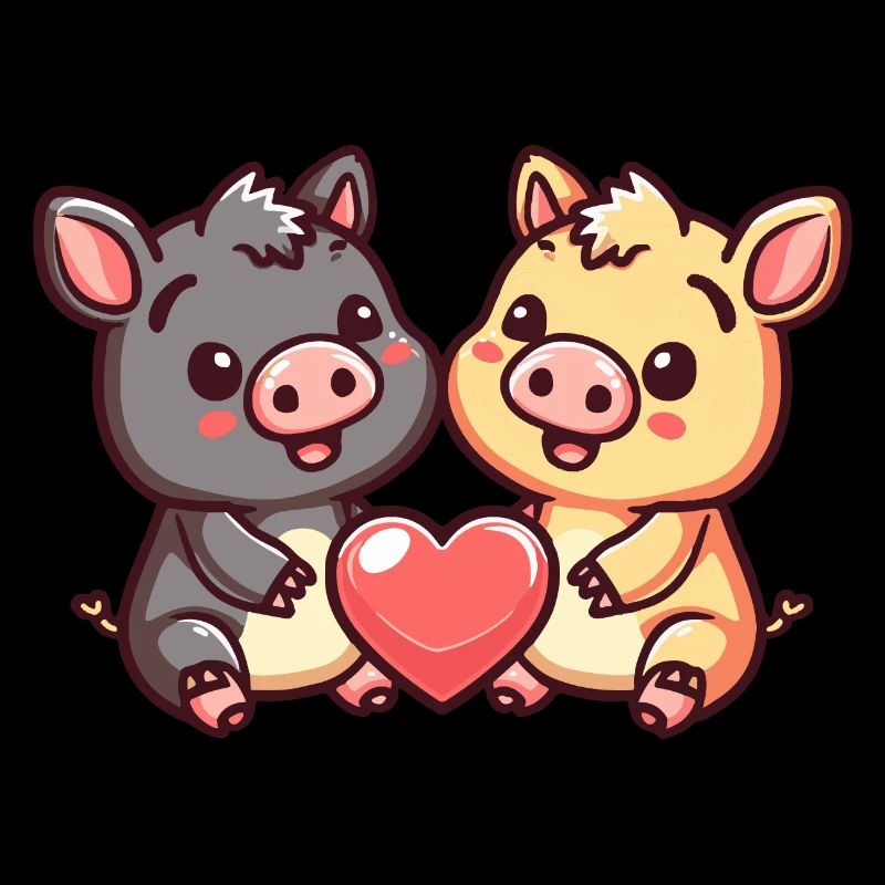 Couple de Cochons Amour La Saint-Valentin