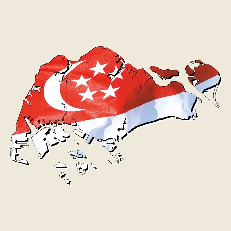 Drapeau de Singapour sur la carte de Singapour