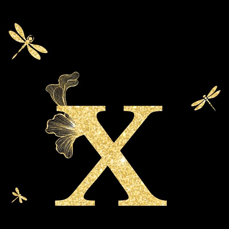 Lettre x paillettes doré libellule - idée cadeau