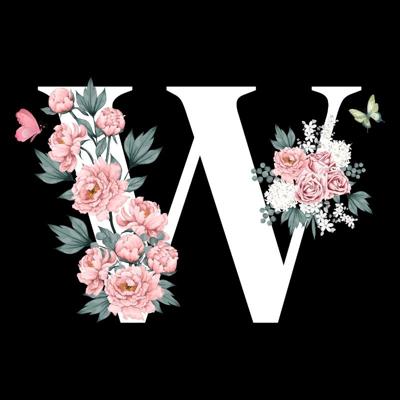 Lettre w fleurs rose