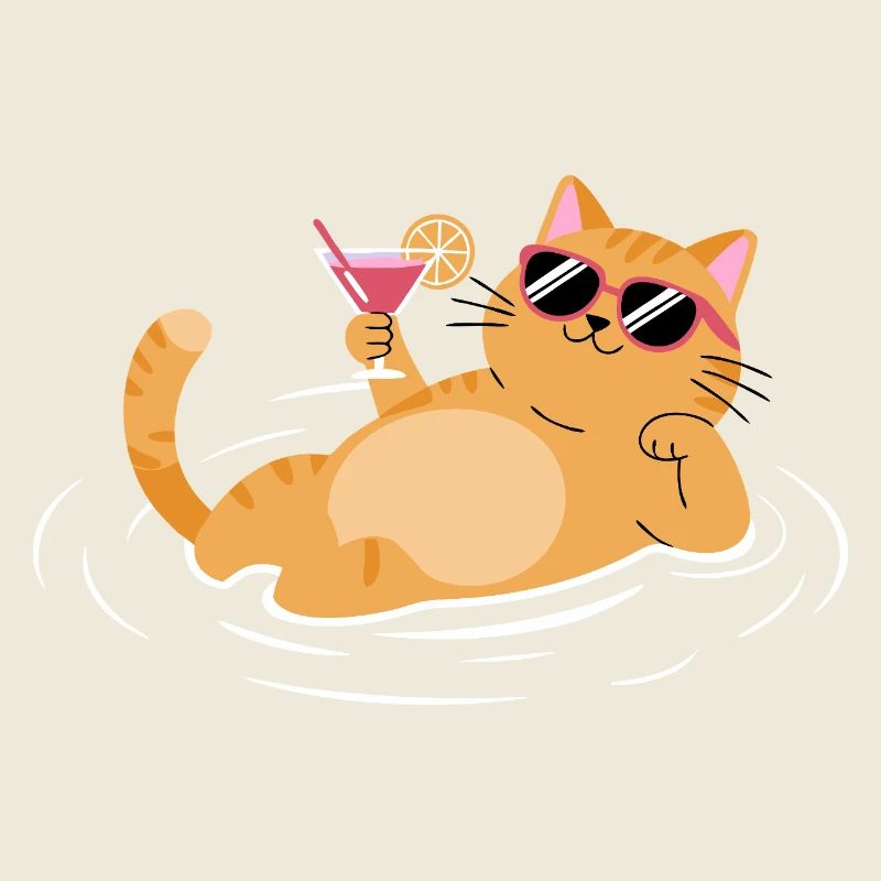A Cat Enjoying Summer Pool Beach Vacation Beach