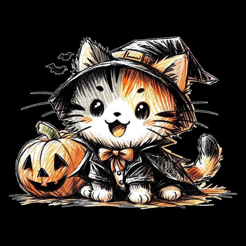 Chat d’Halloween avec citrouille