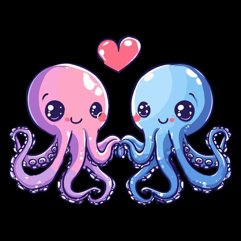Couple de pieuvres Amour Saint Valentin