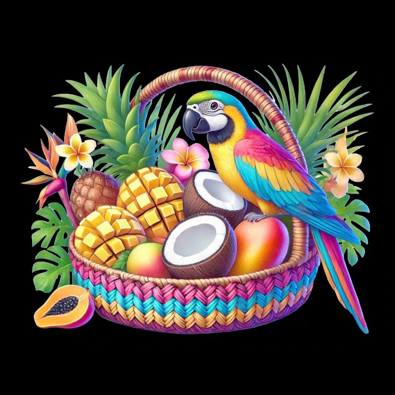 Fruit basket with parrot