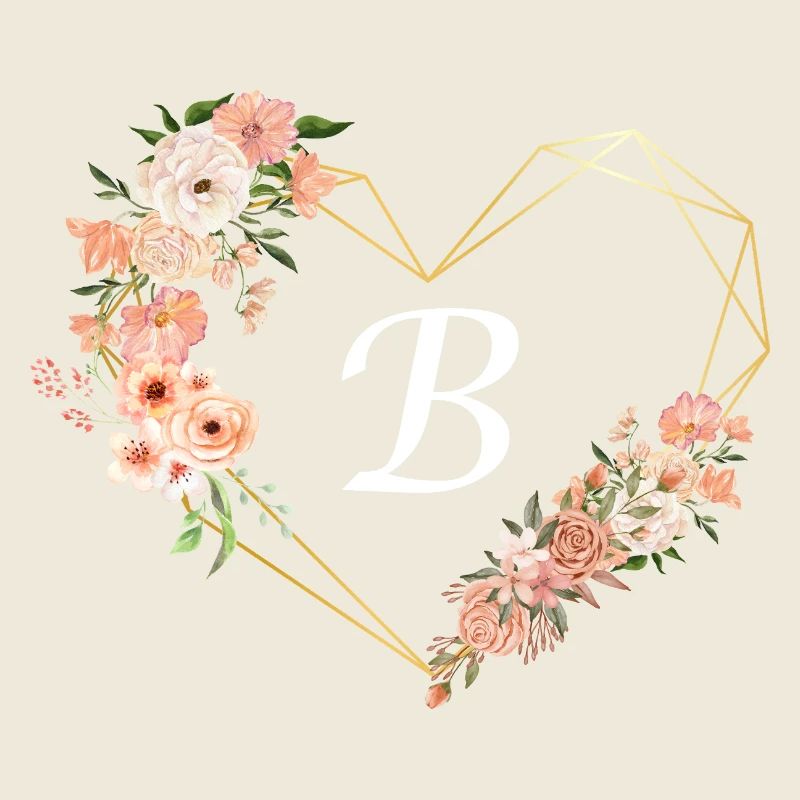Lettre b cœur doré floral