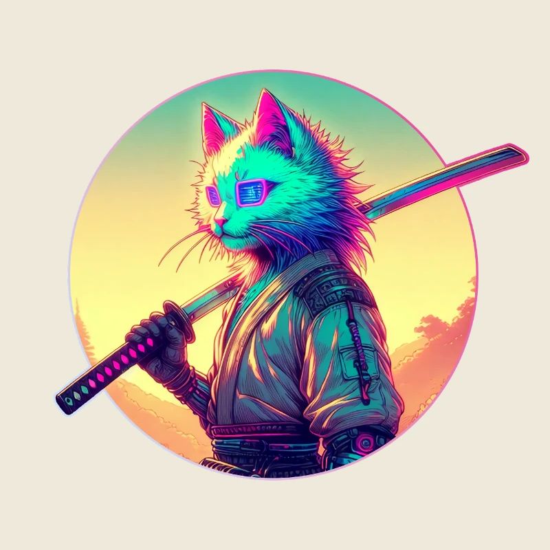 Cyberpunk Katze Samurai Anime