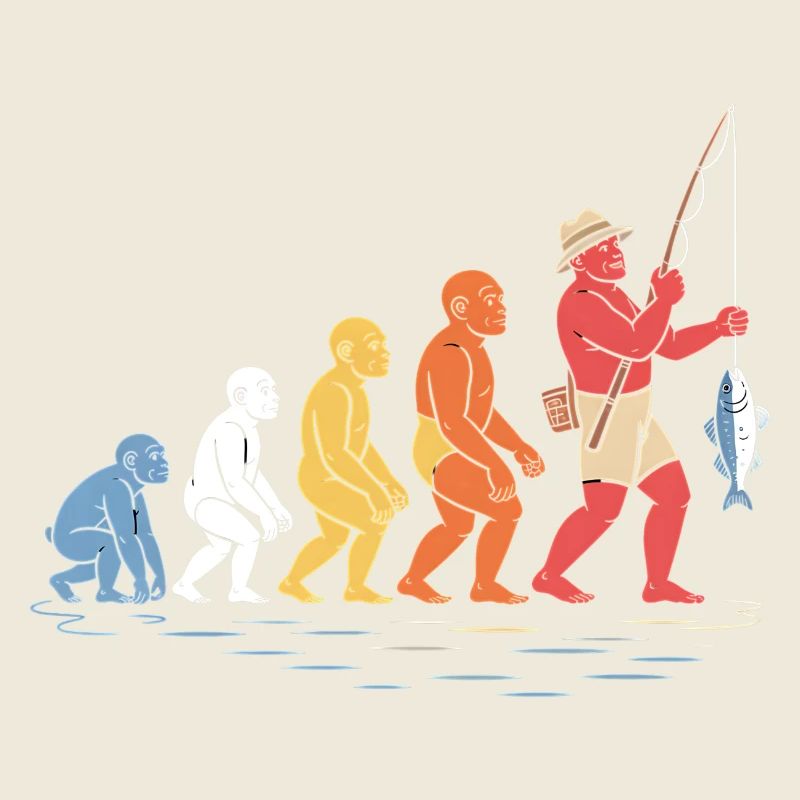 Évolution de la pêche du pêcheur humain drôle