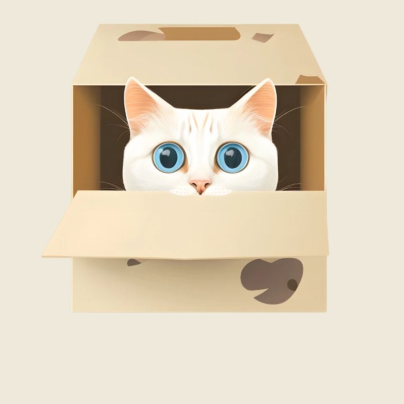 Curious kitten in a box
