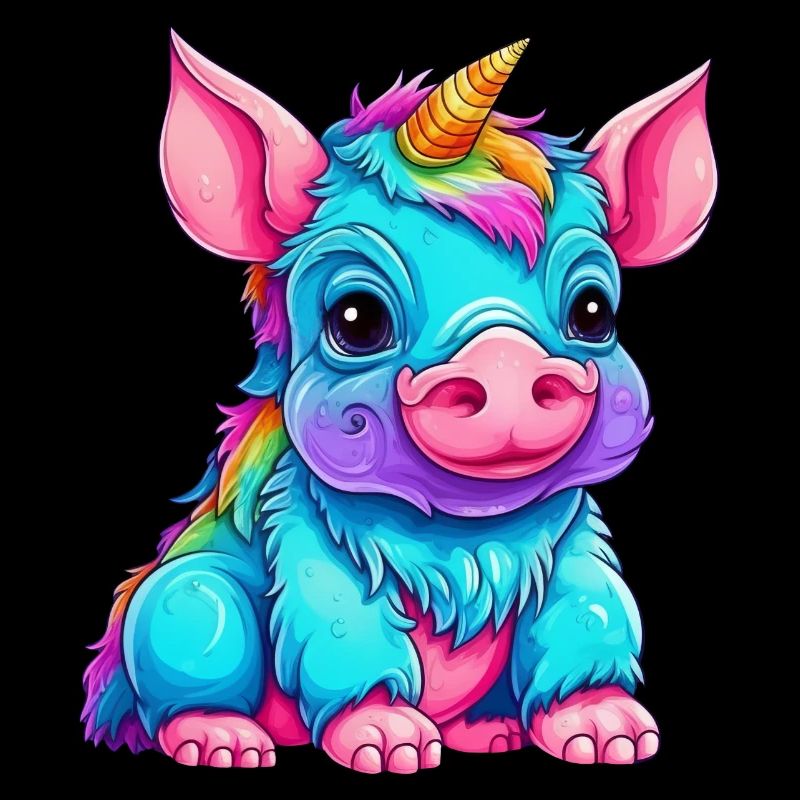 Fusion du cochon et de la licorne - conception arc-en-ciel
