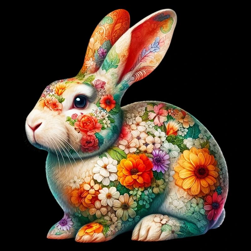 Lapin décoré de fleurs