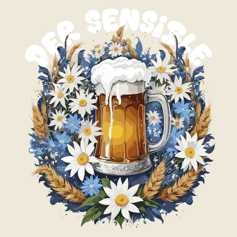 Beer mug with chamomile décor and edelweiss dirndl