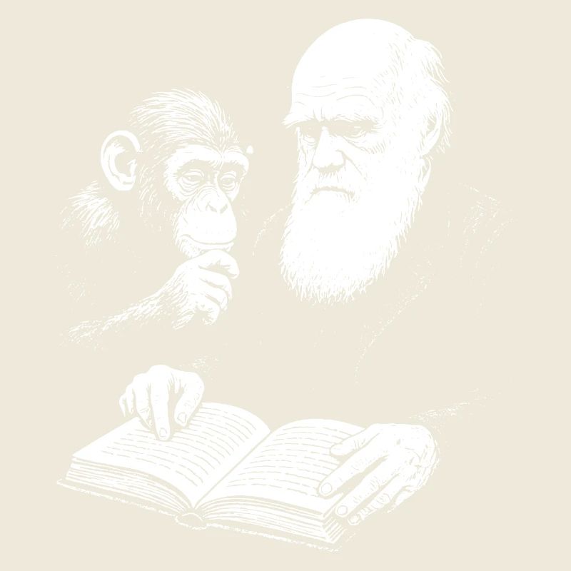 Charles Darwin studying with Monkey 