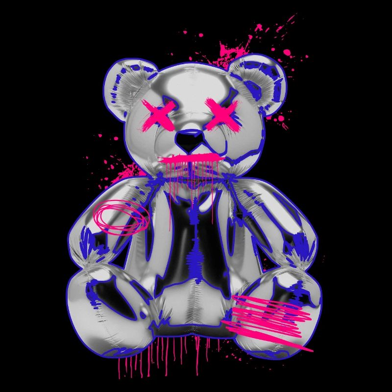 Gothic Teddy Bär mit Graffiti Neon Look